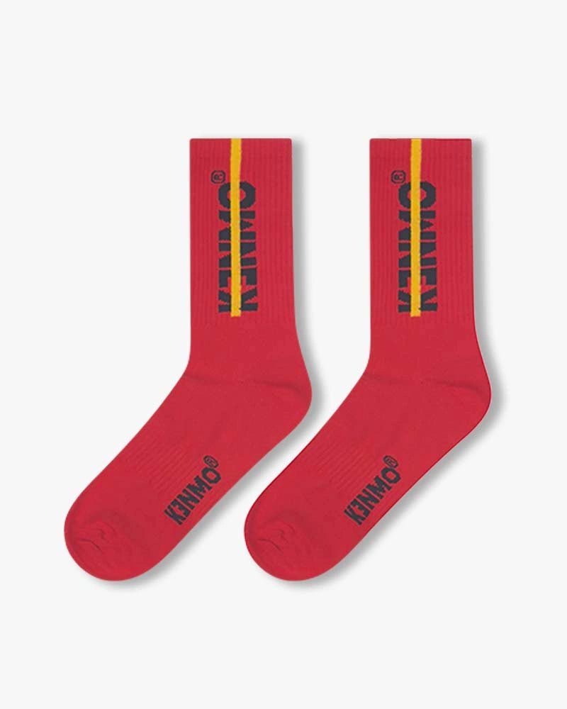 Red Strikethrough Logo Socks – Bold Streetwear Style - Kenmo®