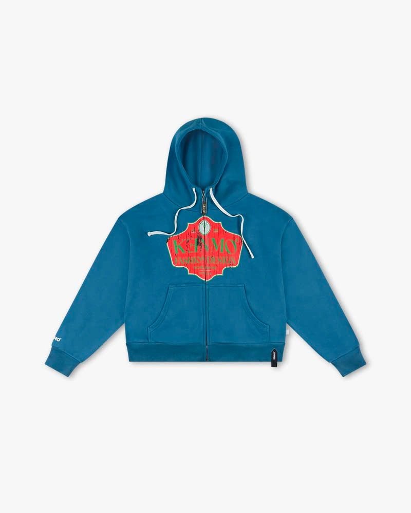 Fashion Design Zip Up Cropped Hoodie : Blue - Kenmo®