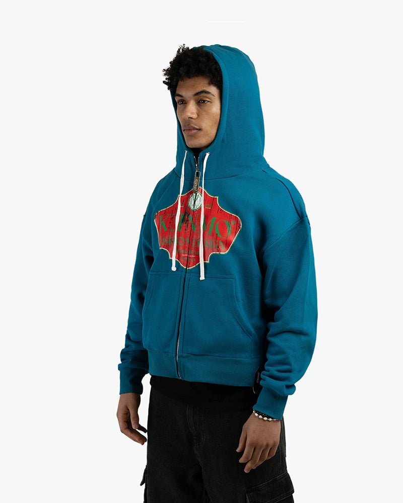Fashion Design Zip Up Cropped Hoodie : Blue - Kenmo®