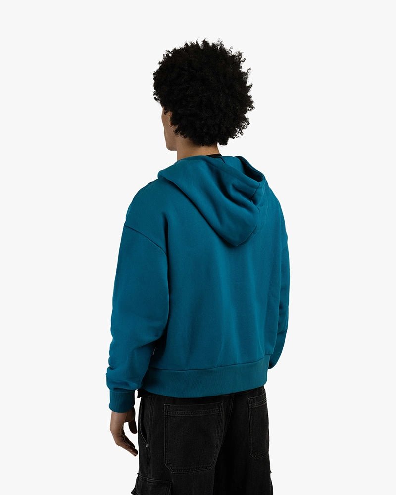 Fashion Design Zip Up Cropped Hoodie : Blue - Kenmo®