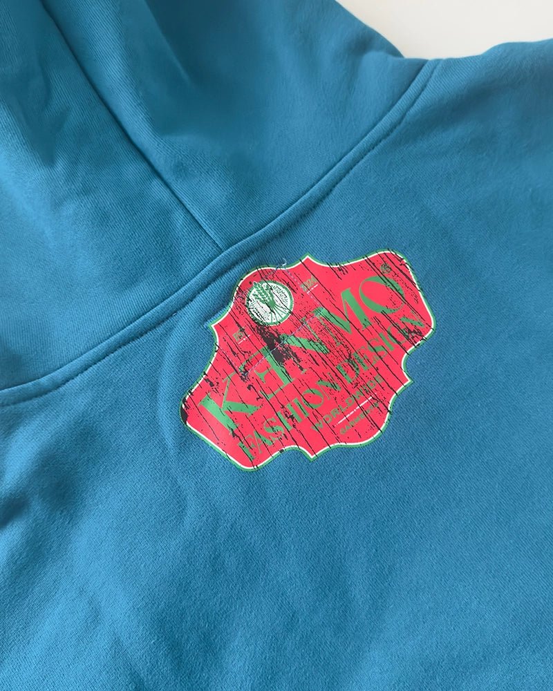 Fashion Design Zip Up Cropped Hoodie : Blue - Kenmo®