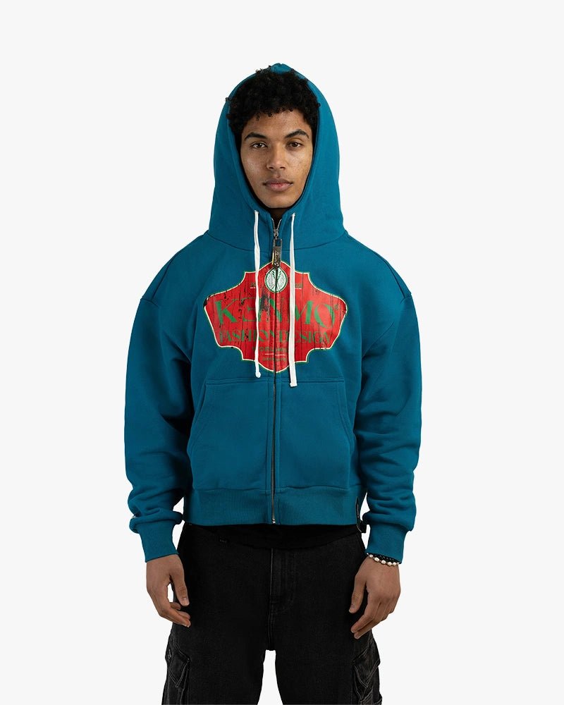 Fashion Design Zip Up Cropped Hoodie : Blue - Kenmo®