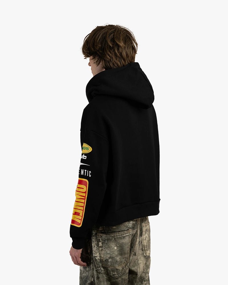 Hustler Club Biker Zip Up Cropped Hoodie : Black - Kenmo®