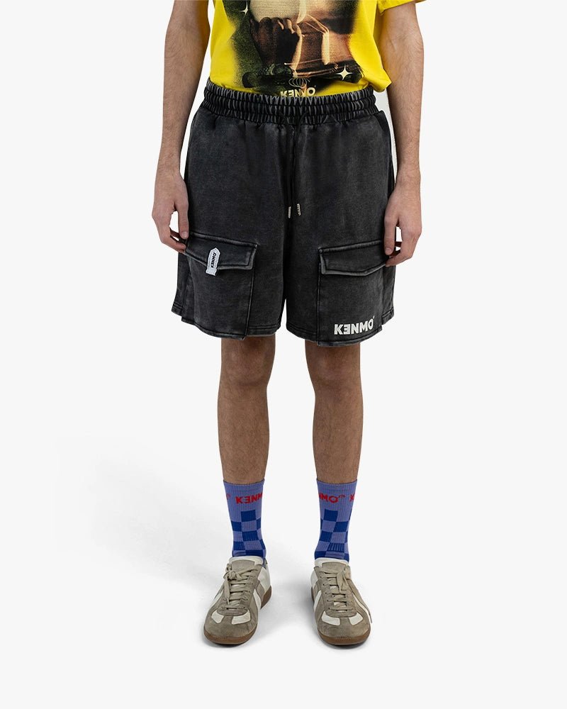 Washed Cargo Shorts : Black - Kenmo®