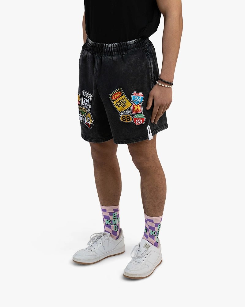 Washed Patch Shorts : Black - Kenmo®