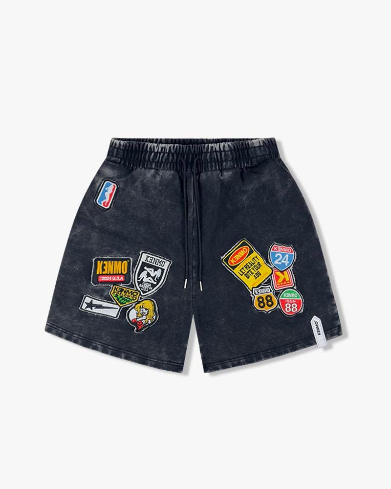 Washed Patch Shorts : Black - Kenmo®